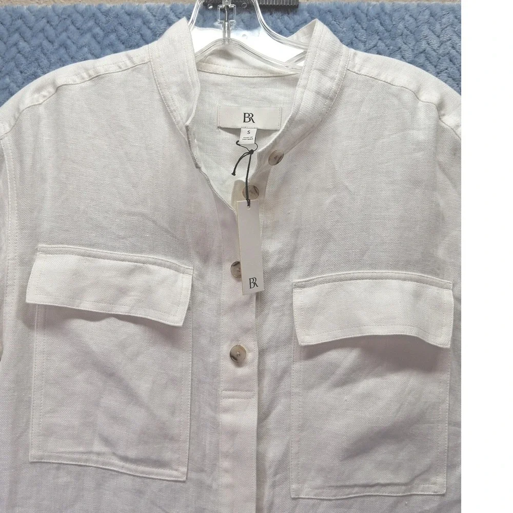 Banana Republic White 100% Linen Utility Jumpsuit Long Sleeve NWT S 882685-01-1